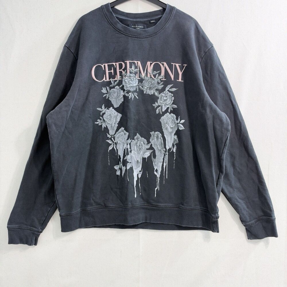 AllSaints Ceremony Floral Graphic Sweatshirt Men's Large Black Faded Roses
